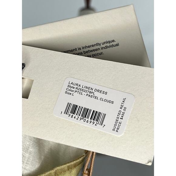 STAUD Sz L Large Laura Linen Dress Pastel Clouds Maxi Beaded Straps NWT - Picture 11 of 12